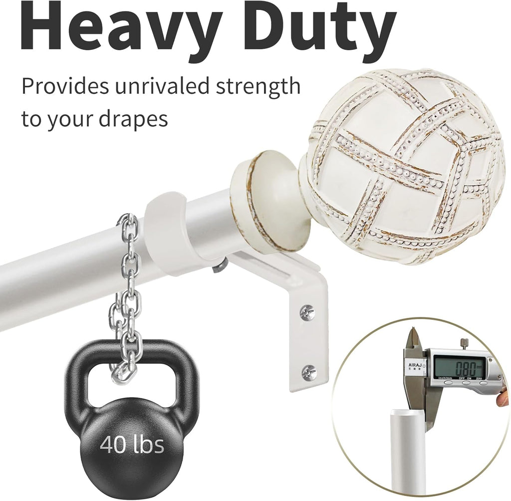 Single Curtain Rod for Windows : 1 inch Diameter Adjustable Curtain Rod, Heavy Duty Curtain Rod