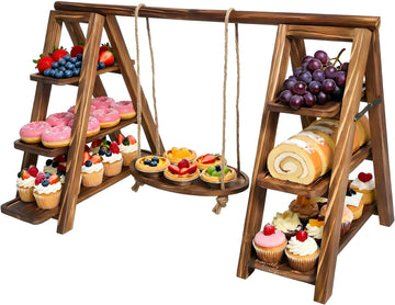 3 Tier Cupcake Stand with Swing, Wooden Cupcake Stand, Swing Cupcake Stand with Removable Serving Platter and