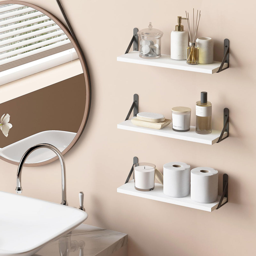 16.5 Inch Floating Shelves for Wall Home Decor, White, Set of 6