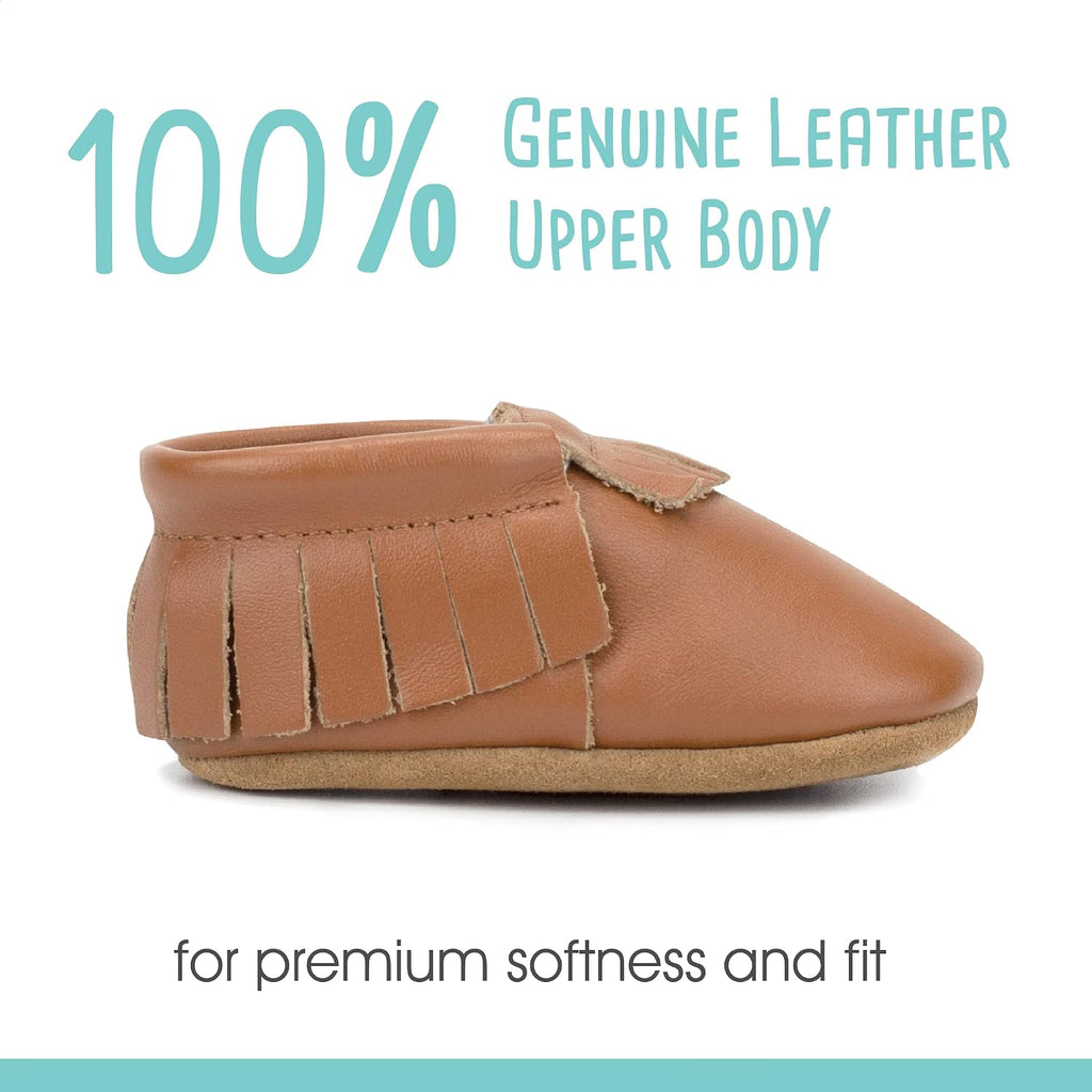 Unisex Baby Leather Moccasins, Slip Resistant, Soft-Sole Stay On Baby Shoes