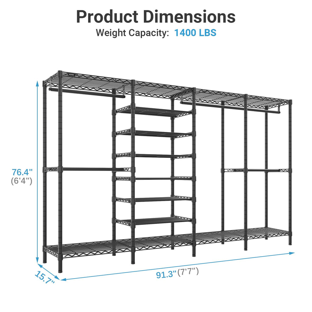 S4 Clothes Rack with Shoe Shelves /Walk-In Closet, Black
