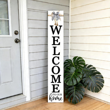 Vertical Wood Welcome Sign 47.2x7.8 Inch Farmhouse Rustic Decor for Front Porch, Outdoor Indoor Tall Standing Front