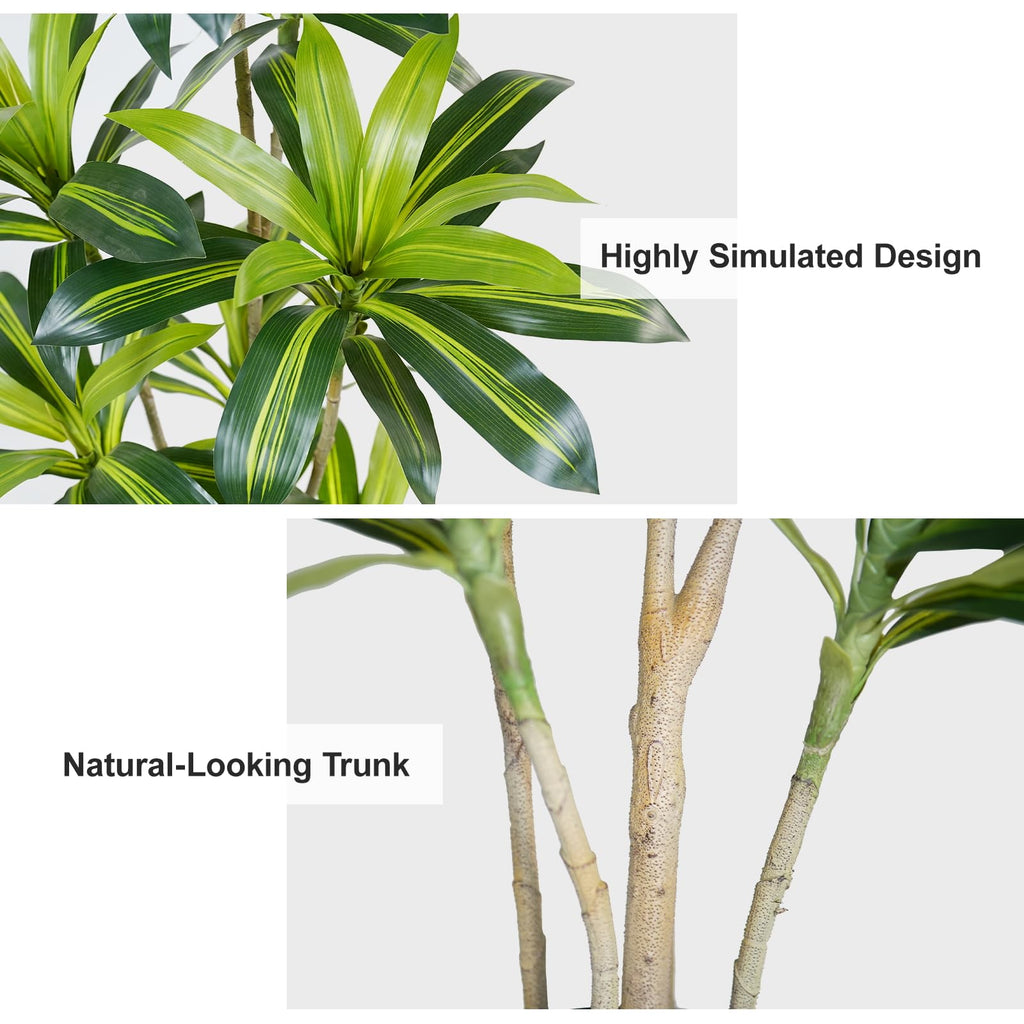 4Ft Dracaena Plant Artificial Tree Fake Tropical Floor Plants Potted (Real Touch) Artificial Silk Tree Faux Trees