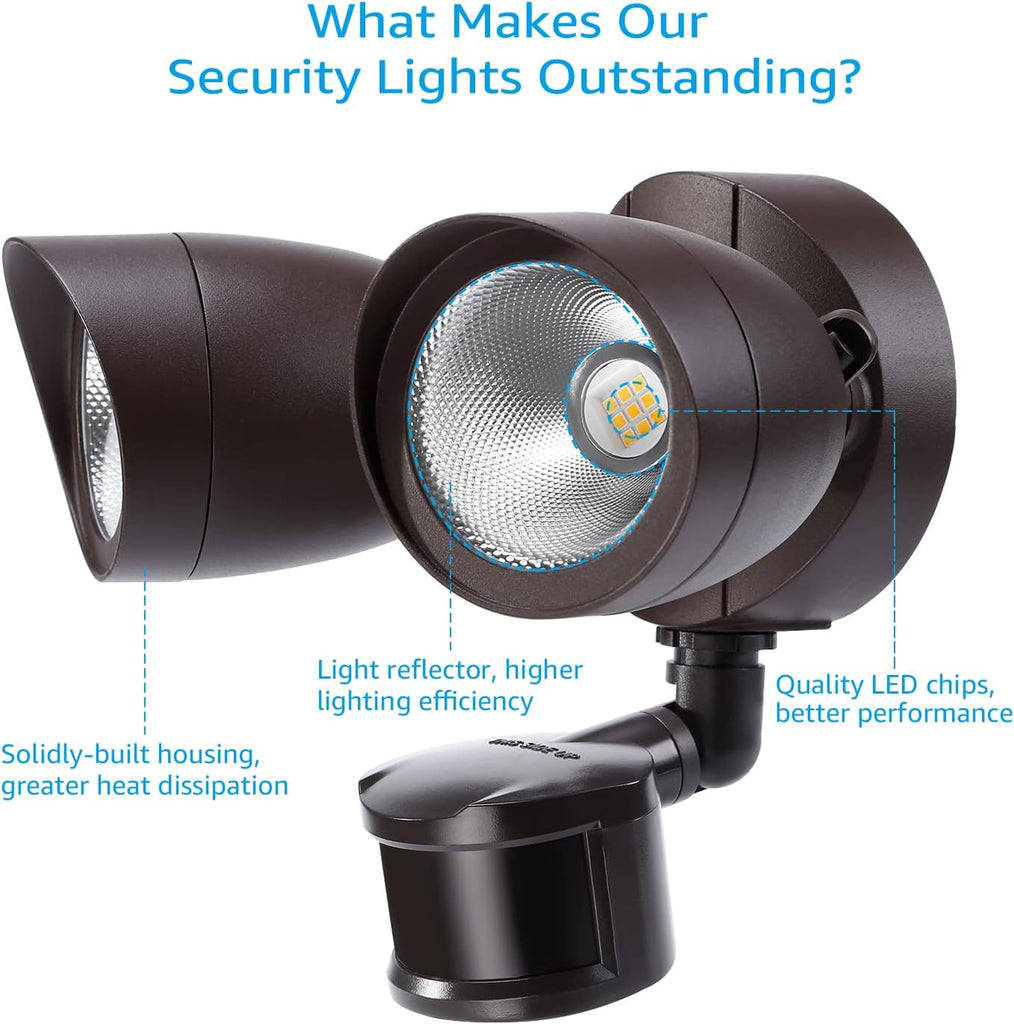 LED Security Light Outdoor Motion Sensor Dusk to Dawn 3000K Bronze | Motion Flood Light for Outside, Dusk to Dawn, UL
