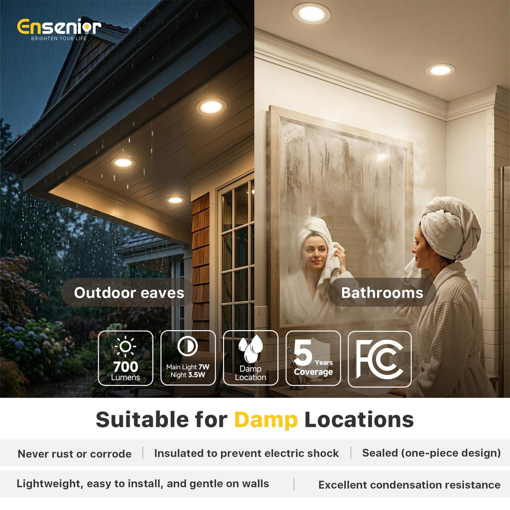 4 Pack 4 Inch 5CCT LED Recessed Lighting with Night Light