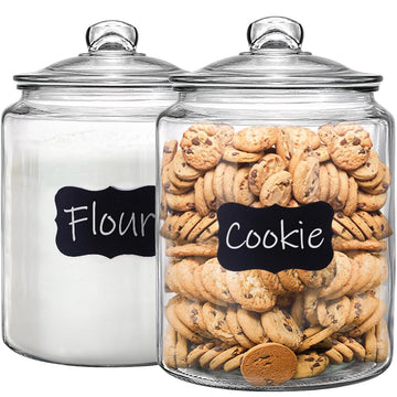 1.5 Gallon Glass Canisters with Airtight Lids, 2 Pack Flour & Cookie Jars