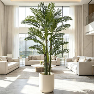 Artificial Areca Palm Tree 8FT with 32 Leaves Realistic Tall Large Fake Faux Tropical Silk Plant 96 Inch Black Pot