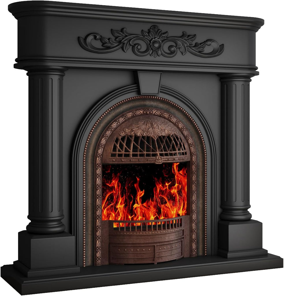 Electric Fireplace with Mantel, Solid Wood 51Inch Black TV Stand with Fireplace for Living Room, Vintage Style
