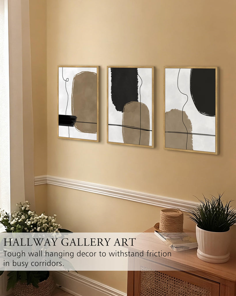 Abstract Wall Art Framed Neutral Beige Mid Century Textured Artwork Black Minimalist Line Modern Illustrations