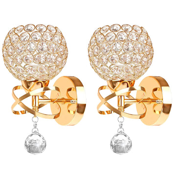 Gold Wall Sconces Set of Two, Modern Crystal Wall Light with E26 Socket Hardwired Sconces Wall Lighting Bedside Wall
