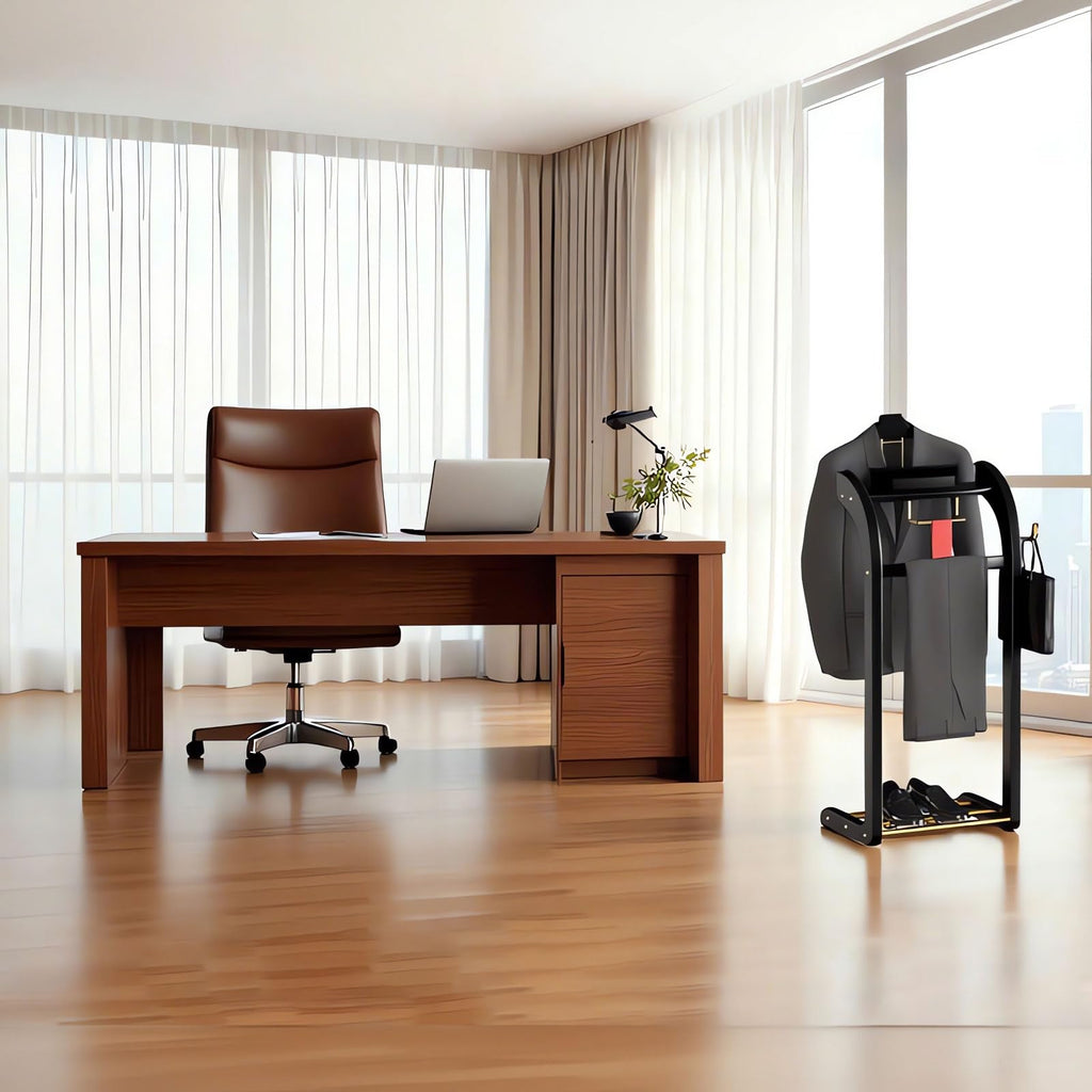 Suit Valet Stand for Men, Wood Mens Valet Stand (Black)