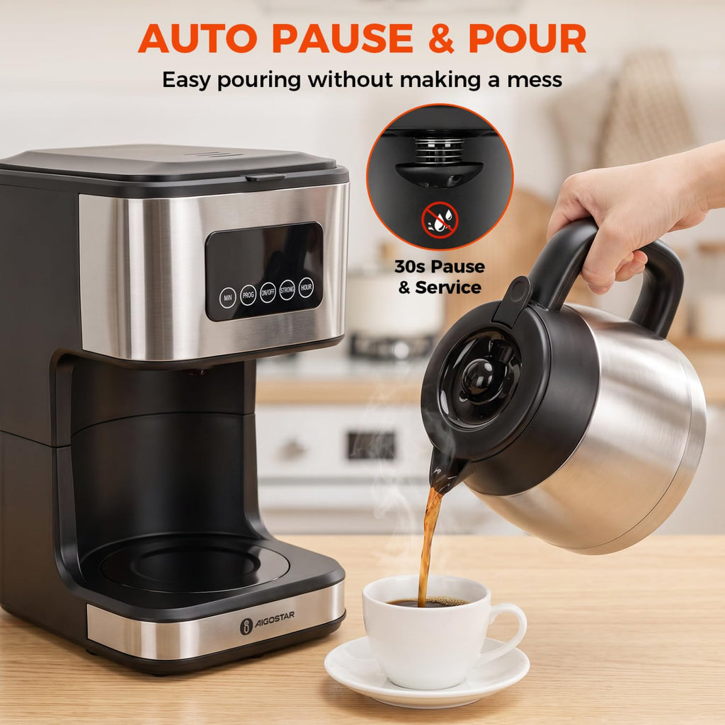 Programmable Coffee Maker with Thermal carafe, Black & Silver