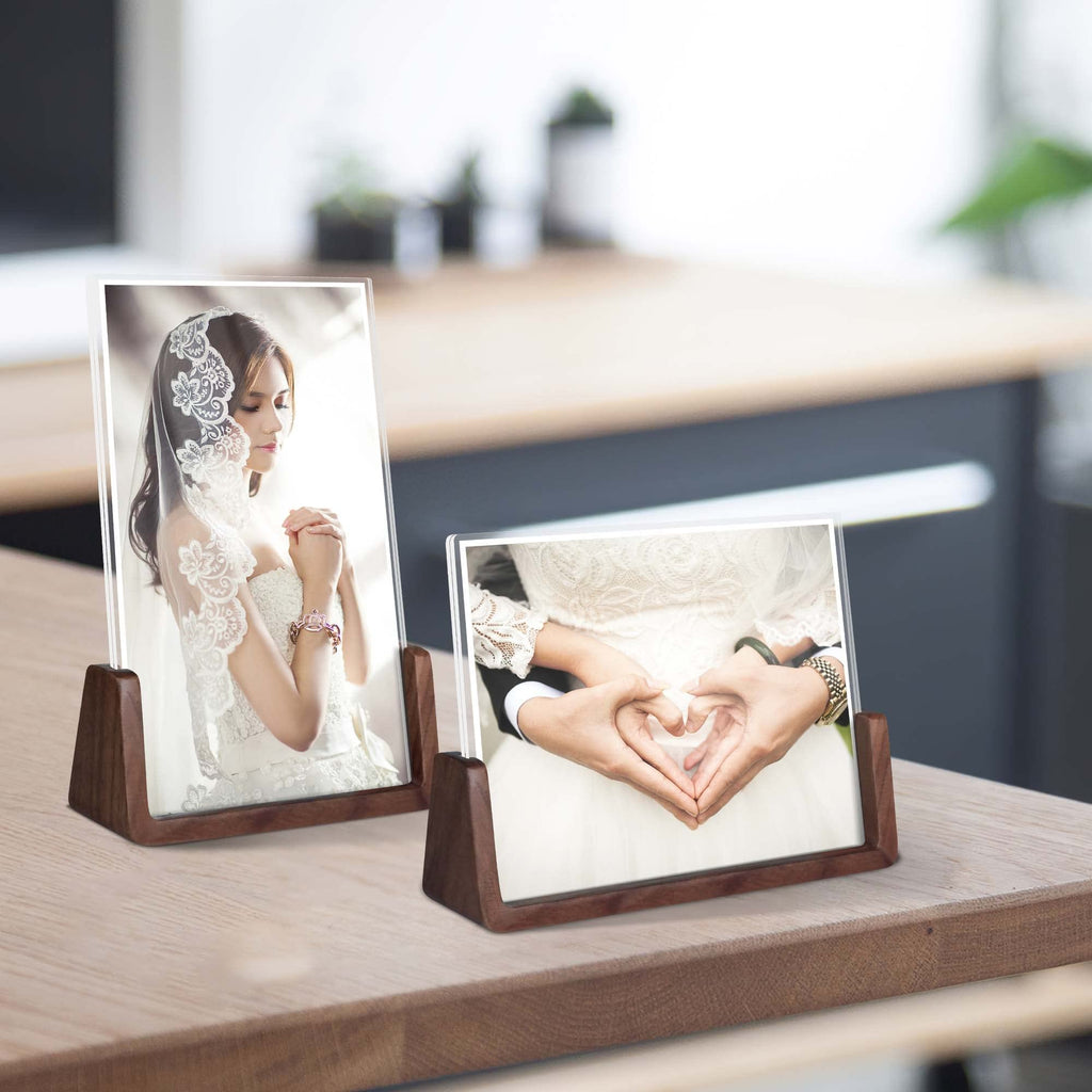 5x7 picture frames, Solid Rustic Wooden Photo Frames with Walnut Wood Base and High Definition Acrylic Glass Covers