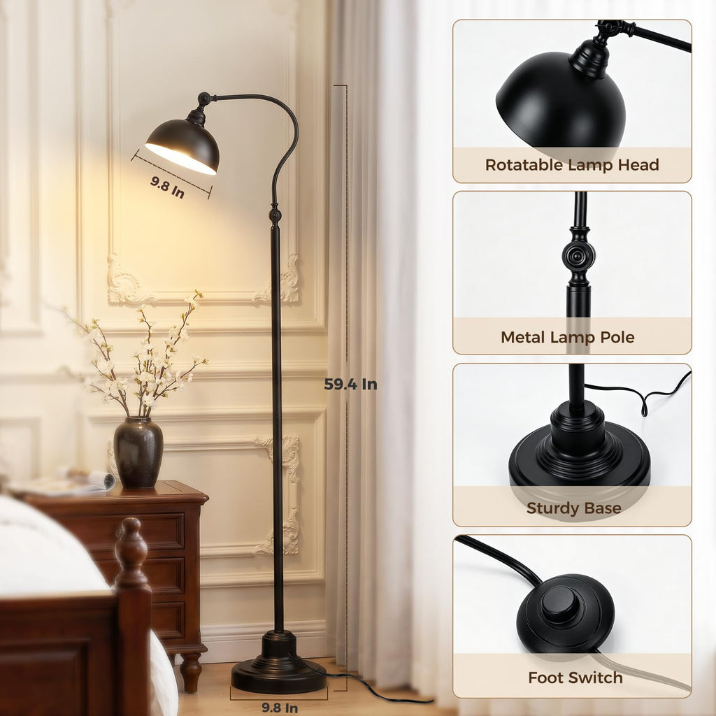 Black Vintage Industrial Floor Lamp, Gooseneck Standing Lamp
