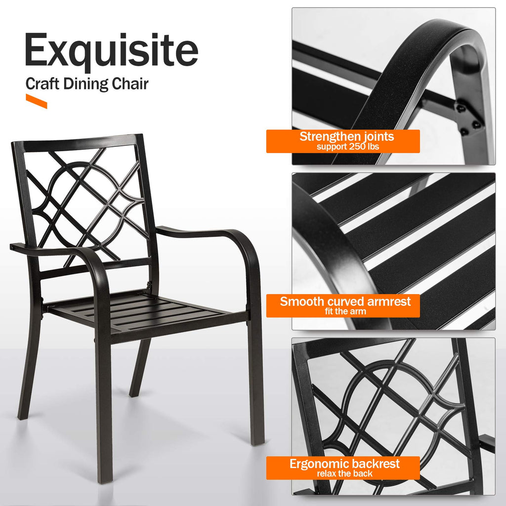 4 Pieces Wrought Iron Black Chairs 300 Lbs Outdoor Dining Chairs, Patio Metal Stackable Chair with Armrest for