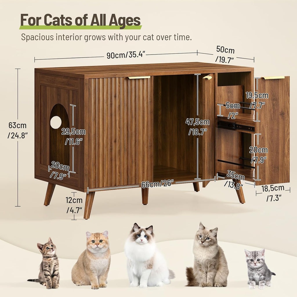 35.4" Cat Litter Box Enclosure with Drawer Storage, Scratch Pad