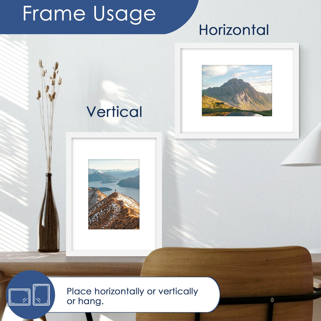 9x12 Picture Frame Set of 6, Wall or Tabletop Display, White