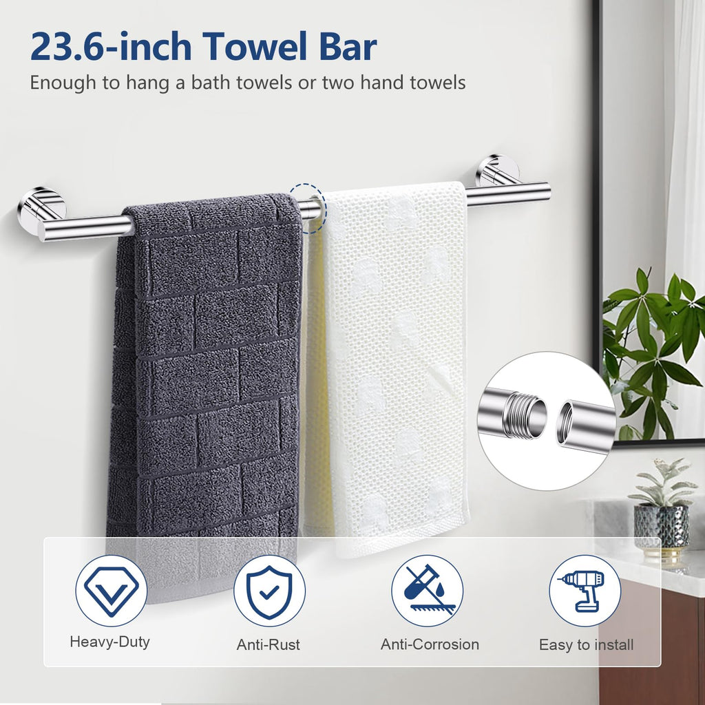5 Piece Bathroom Towel Holder, Polished Chrome Bathroom Hardware Set
