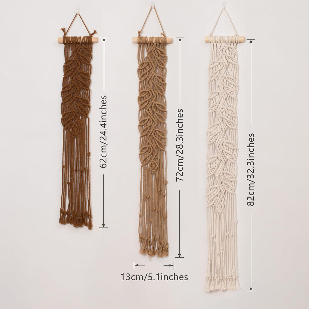 3 Pcs Small Macrame Wall Hanging Boho Decor Woven Tapestry, Brown Macrame Wall Art Nursery Apartment Office Home