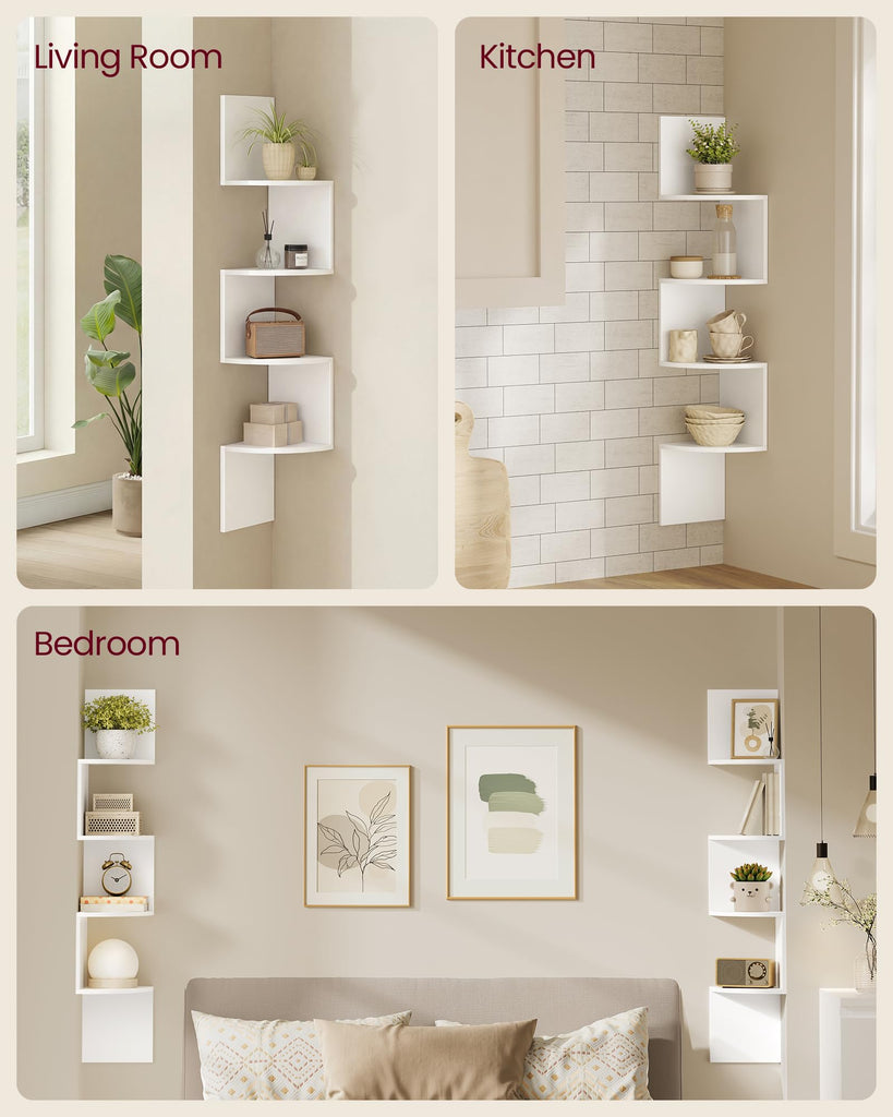 Set of 2 Corner Shelves Wall Mount, 4-Tier Floating Bookshelves