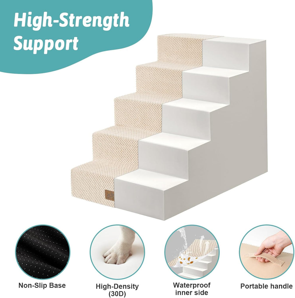 Dog Stairs for Small Dogs, 5 Step Pet Stairs for Beds & Couches