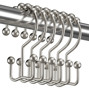 Shower Curtain Hooks Rings, Rust-Resistant Metal Double Glide Shower Hooks Shower Rods Curtains, Set of 12 Hooks