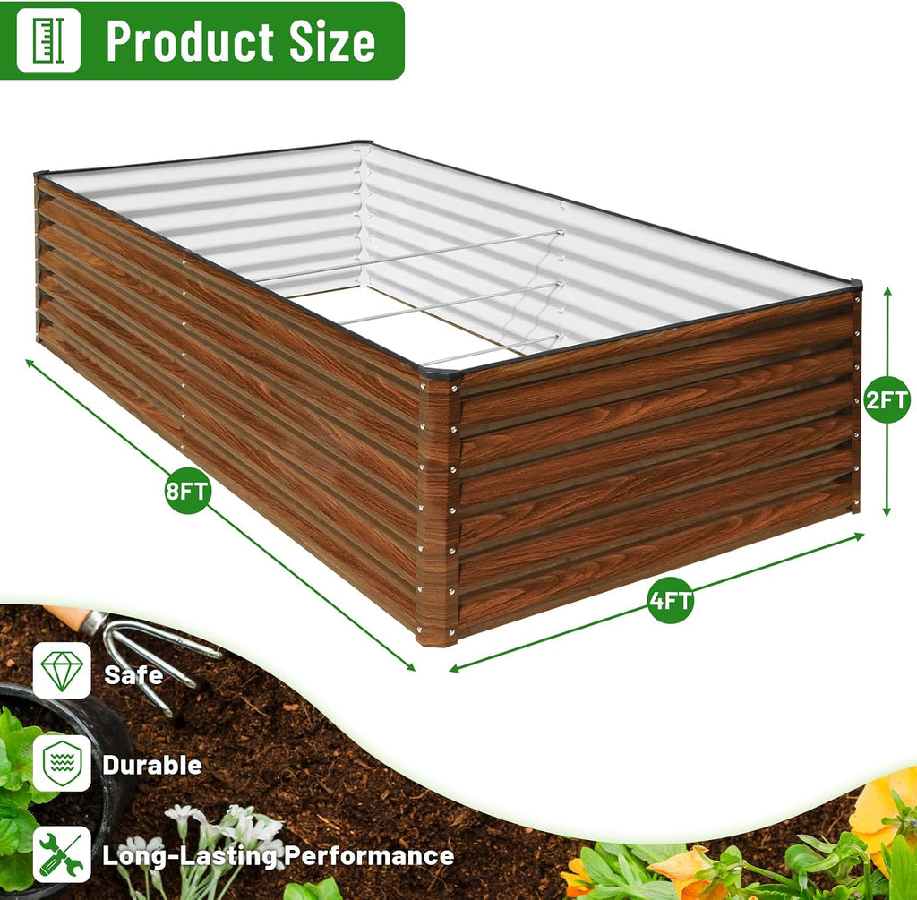 Galvanized Raised Garden Bed 8x4x2FT Outdoor Large Metal Planter Box Steel Kit for Planting Vegetables, Flowers