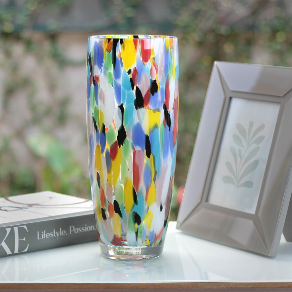 Murano Style Glass Vase Hand Blown Colorful Confetti Effect Home Decor AD3