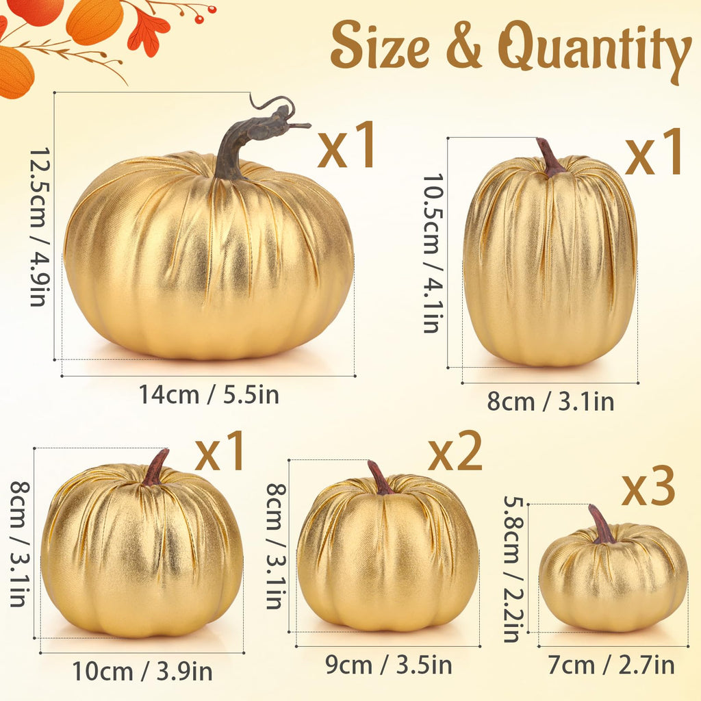 8 Pcs Fake Gold Leather Pumpkins Artificial Pumpkin Decoration