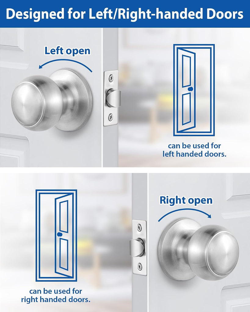 6 Pack Interior Door Knob , Satin Nickel Door Knobs Closet Door Knob, Passage Door Handles with Round Ball Knob