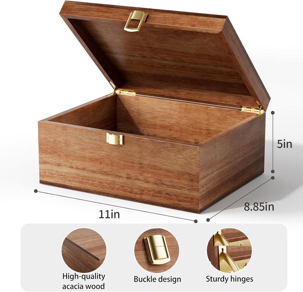 Wooden Keepsake Box, Acacia Memory Box with a Hinged Lid, Wooden Storage box, for Picture Letter Time Capsule