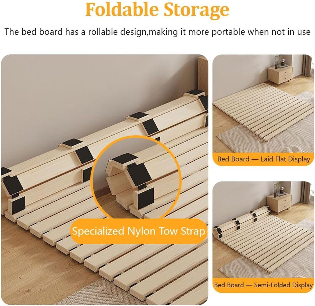 Folding Bed Frame, Wood Roll Slats, Tatami Bed Frame, Floor Mattress