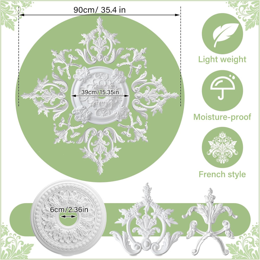 35.4'' Large PU Ceiling Medallion Combination Decorative 2.36'' ID French Style Chandelier Base Ceiling Medallion for