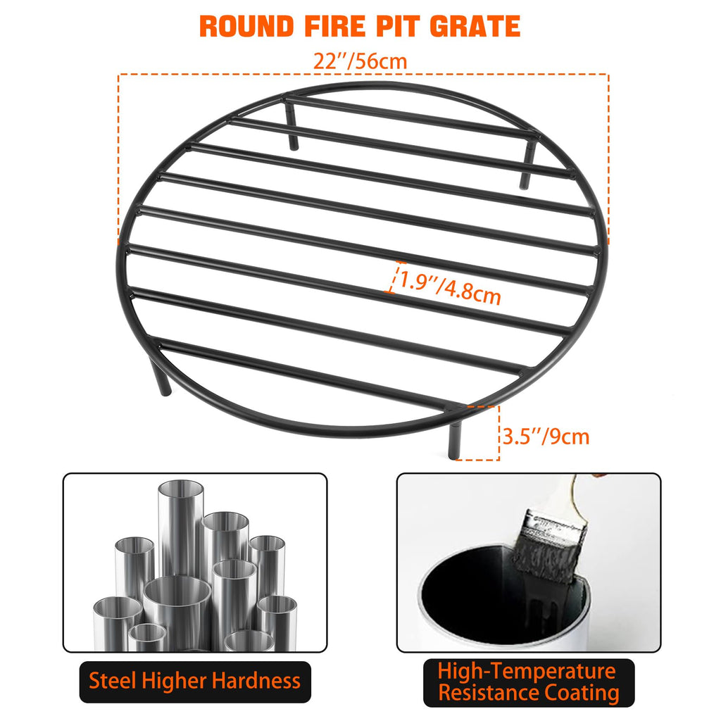 Heavy Duty Fire Pit Grate with High Temp Coating & Removable Legs