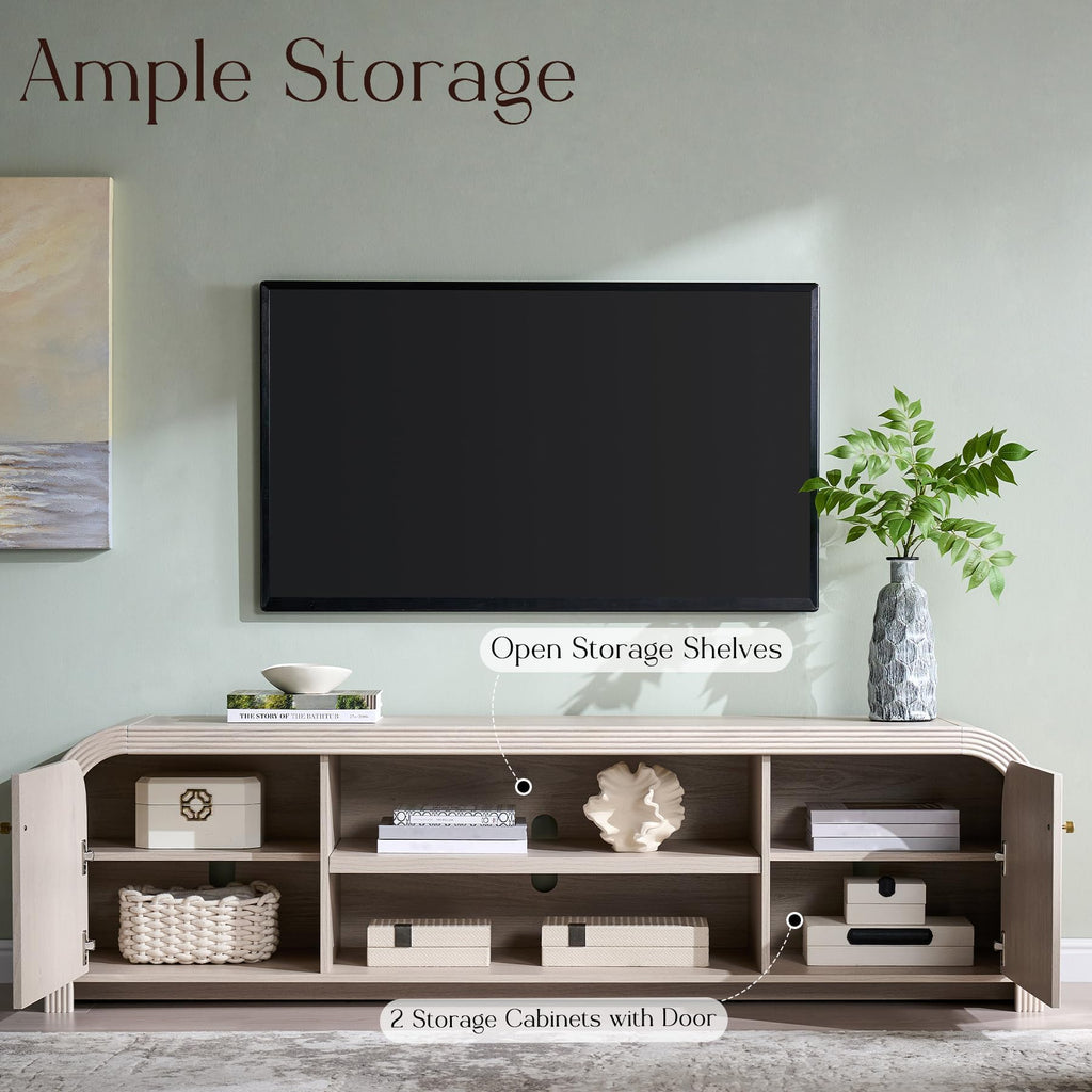 70" Modern Fluted TV Stand with Storage, Alder White