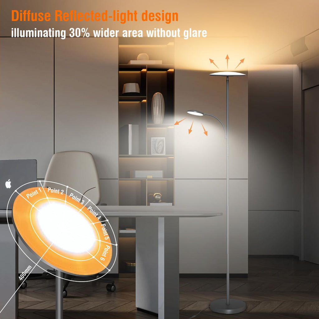 Gray Floor Lamps, 44W/4500LM Super Bright 2 in 1 LED Floor Lamp with Remote, Stepless Dimmable, 69" Tall Standing