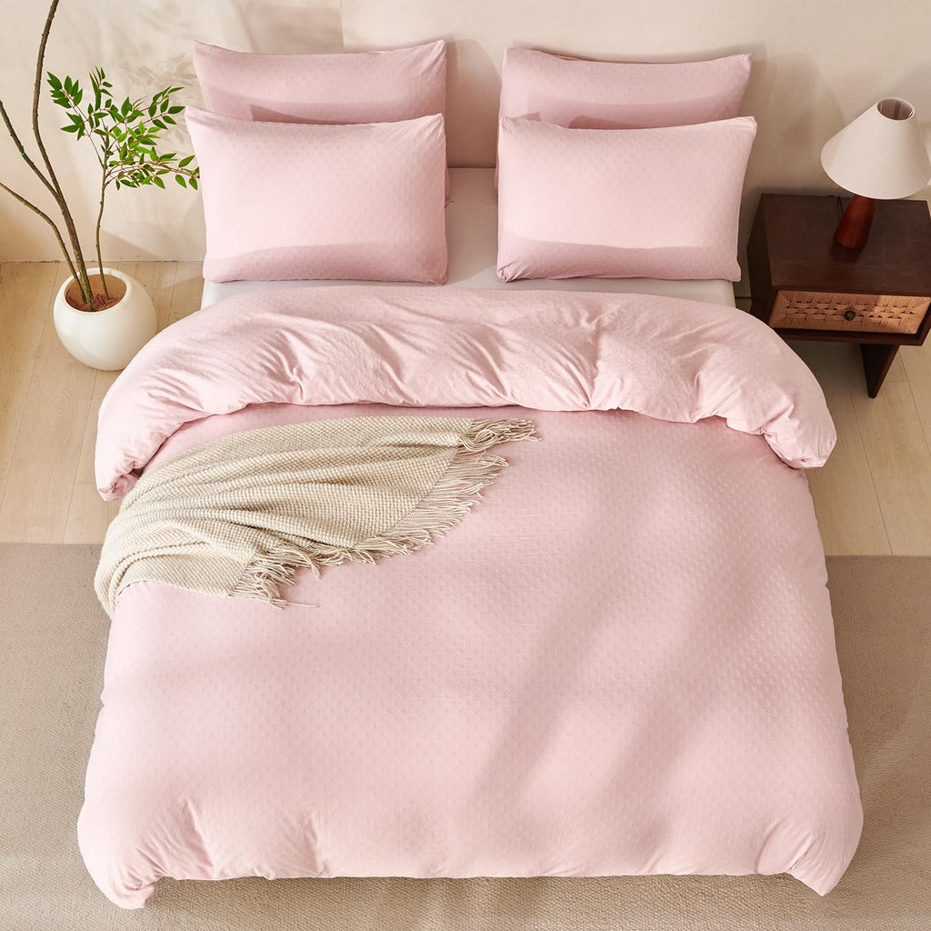Pink Comforter Set Queen Polka Dot Soft Luxury Washed Microfiber Jacquard 3 Pieces Bedding Set, Pink Polka Dot