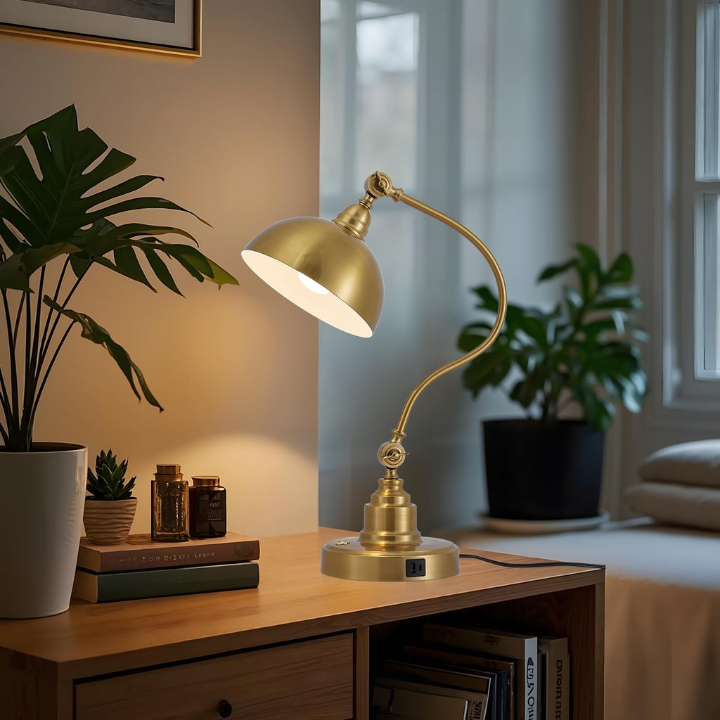 Dimmable Touch Control Gold Desk Lamp with Swing Arm Charging Port