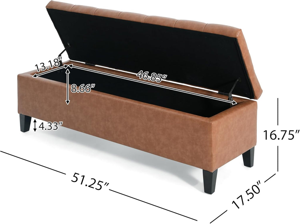Ottilie PU Leather Storage Ottoman Bench, Wooden Rectangular Ottoman with Storage, Bedroom End of Bed Foot Stool