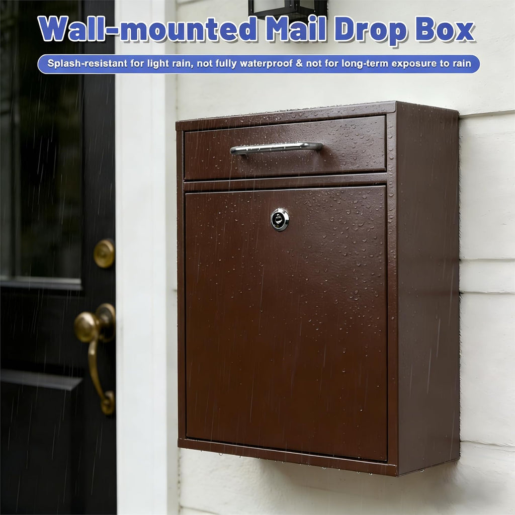 Steel Key Lock Mail Boxes Outdoor, Locking Wall Mount Mailbox, Security Lock Drop Box