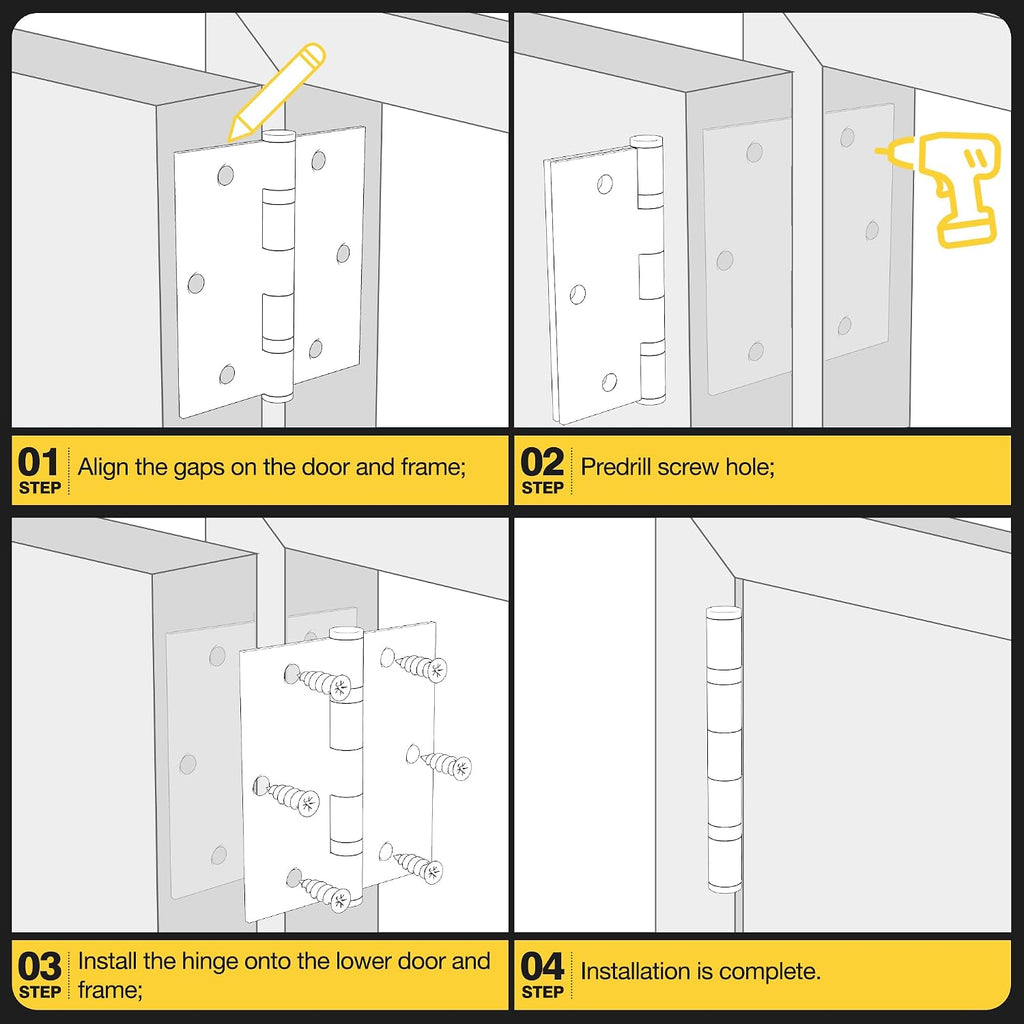 Ball Bearing Door Hinges, 3.5 x 3.5 Inches Square Hinges, Square Corner Stainless Steel, Heavy Duty Door Hinges
