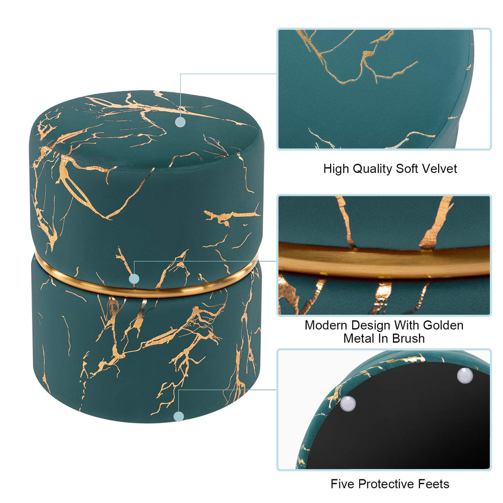 Round Velvet Vanity Ottoman Stool, Bedroom Footrest Atrovirens