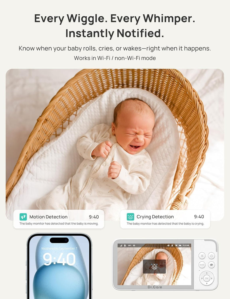 VistaView 5" Smart WiFi Baby Monitor with 2 Cameras, 1080P Display