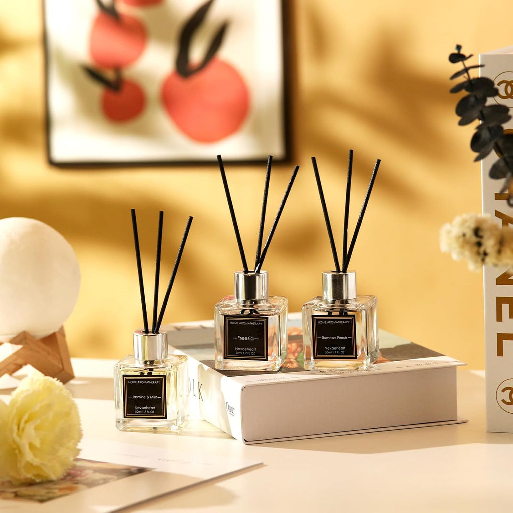 Reed Diffuser Set, Gardenia/Freesia/Jasmine & Mint Reed Diffuser Gifts for Women,1.7OZ x 3Packs Reed Diffuser