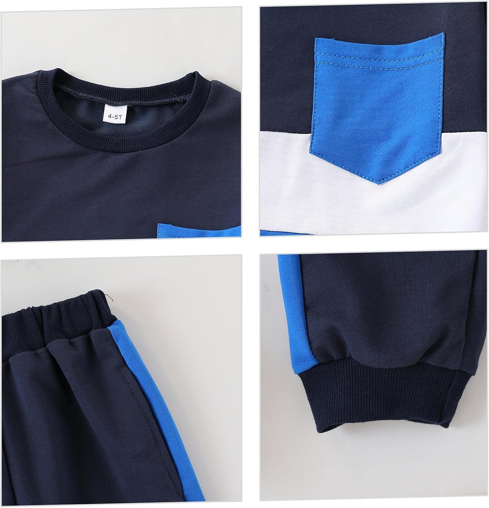 Toddler Boy Clothes Color-Block Long Sleeve Sweatshirt and Pant Outfits Kids 2Pcs Fall Clothing Set