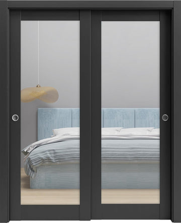 Sliding Closet Door SARTODOORS Lucia 1299 Bypass Interior Doors with Mirror, Solid Wood, 60x80, Blac