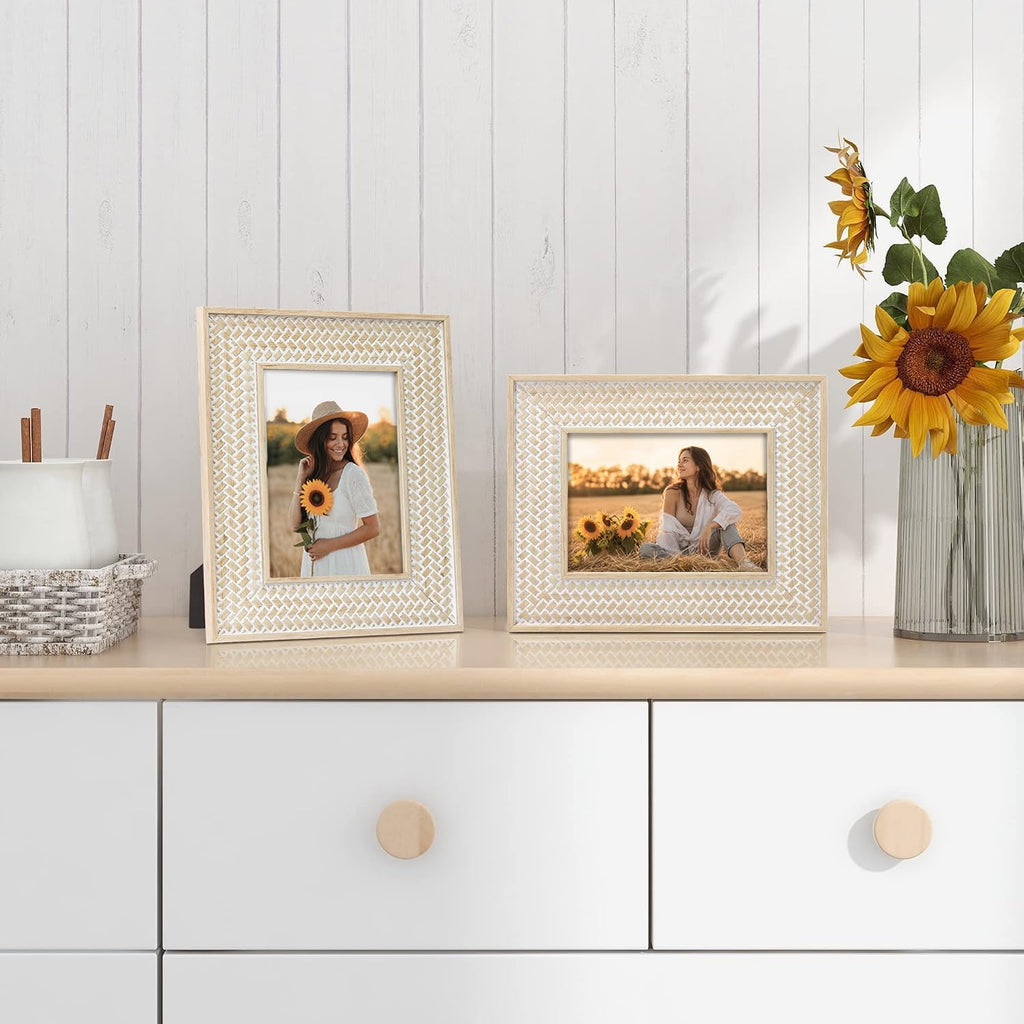 Boho 5x7 Picture Frame Woven Rattan Photo Frame