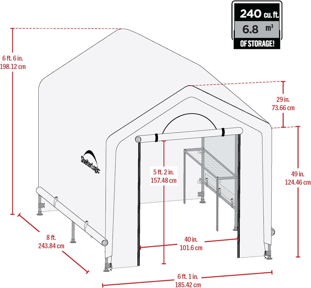 6' x 8' x 6.5' GrowIT Greenhouse Peak Roof Style Backyard Grow House with Integrated Shelving