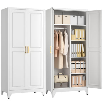Metal Armoire Wardrobe Closet, 71" Tall Wardrobe Cabinet with 2 Doors