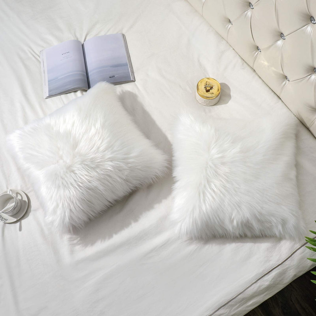 Set of 2 Luxury Soft Faux Fur Throw Pillow Covers Decorative Shaggy Fluffy Plush Cushion Case Aesthetic Farmhouse
